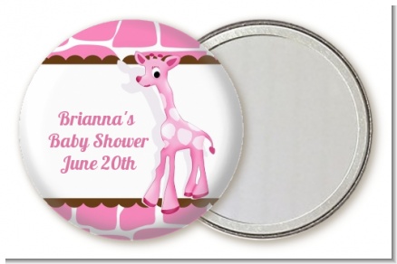 Giraffe Pink - Personalized Baby Shower Pocket Mirror Favors