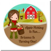 Country Girl Apple Picking - Round Personalized Birthday Party Sticker Labels