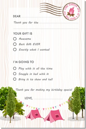 Camping Glam Style - Birthday Party Fill In Thank You Cards