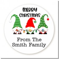 Gnome Trio - Round Personalized Christmas Sticker Labels