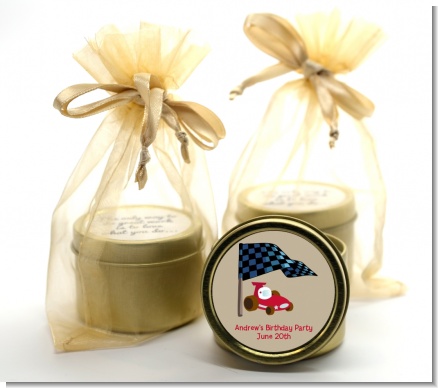 Go Kart - Birthday Party Gold Tin Candle Favors