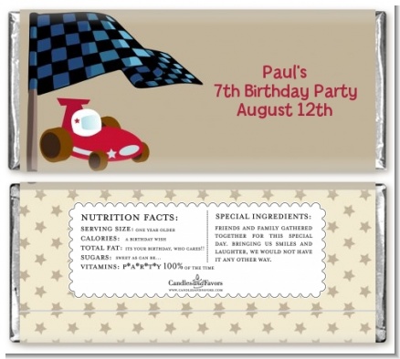 Go Kart - Personalized Birthday Party Candy Bar Wrappers