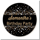 Gold Glitter and Black - Round Personalized Birthday Party Sticker Labels