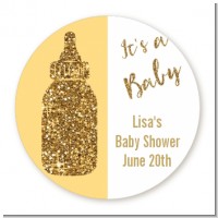 Gold Glitter Baby Bottle - Round Personalized Baby Shower Sticker Labels