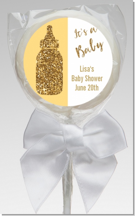 Gold Glitter Baby Bottle - Personalized Baby Shower Lollipop Favors