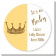 Gold Glitter Baby Crown - Round Personalized Baby Shower Sticker Labels thumbnail