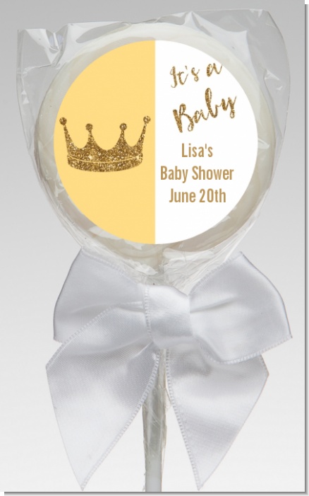 Gold Glitter Baby Crown - Personalized Baby Shower Lollipop Favors