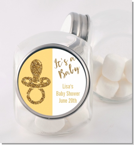 Gold Glitter Baby Pacifier - Personalized Baby Shower Candy Jar