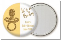 Gold Glitter Baby Pacifier - Personalized Baby Shower Pocket Mirror Favors