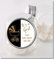 Gold Glitter Black Carriage - Personalized Baby Shower Candy Jar