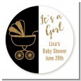 Gold Glitter Black Carriage - Round Personalized Baby Shower Sticker Labels thumbnail