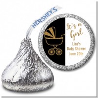 Gold Glitter Black Carriage - Hershey Kiss Baby Shower Sticker Labels