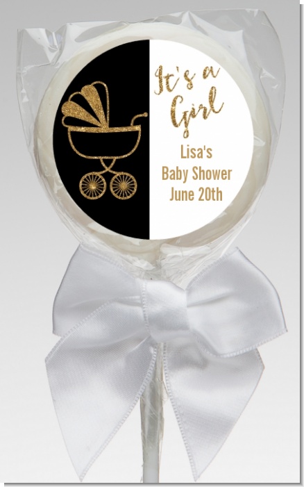 Gold Glitter Black Carriage - Personalized Baby Shower Lollipop Favors