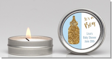 Gold Glitter Blue Baby Bottle - Baby Shower Candle Favors