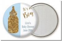 Gold Glitter Blue Baby Bottle - Personalized Baby Shower Pocket Mirror Favors