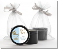 Gold Glitter Blue Carriage - Baby Shower Black Candle Tin Favors