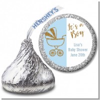 Gold Glitter Blue Carriage - Hershey Kiss Baby Shower Sticker Labels