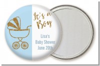 Gold Glitter Blue Carriage - Personalized Baby Shower Pocket Mirror Favors