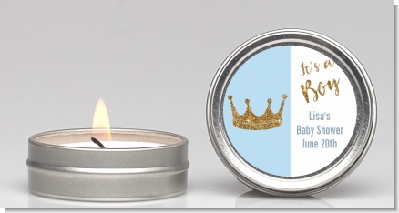 Gold Glitter Blue Crown - Baby Shower Candle Favors