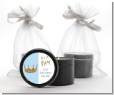 Gold Glitter Blue Crown - Baby Shower Black Candle Tin Favors