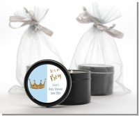 Gold Glitter Blue Crown - Baby Shower Black Candle Tin Favors