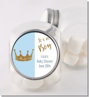 Gold Glitter Blue Crown - Personalized Baby Shower Candy Jar