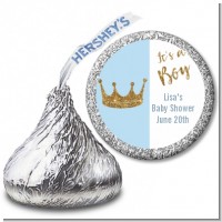 Gold Glitter Blue Crown - Hershey Kiss Baby Shower Sticker Labels