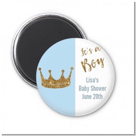 Gold Glitter Blue Crown - Personalized Baby Shower Magnet Favors