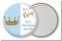 Gold Glitter Blue Crown - Personalized Baby Shower Pocket Mirror Favors