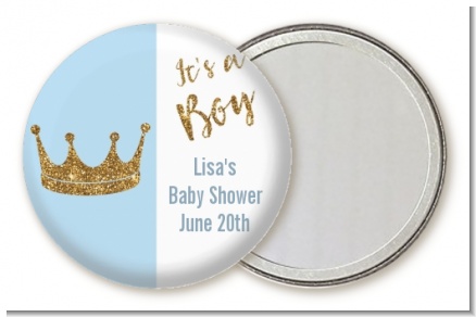 Gold Glitter Blue Crown - Personalized Baby Shower Pocket Mirror Favors