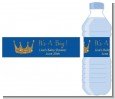 Gold Glitter Blue Crown - Personalized Baby Shower Water Bottle Labels thumbnail
