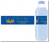 Gold Glitter Blue Crown - Personalized Baby Shower Water Bottle Labels