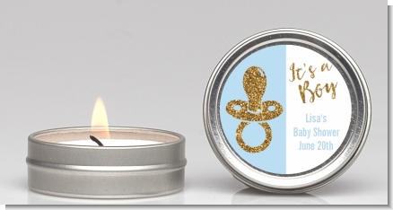 Gold Glitter Blue Pacifier - Baby Shower Candle Favors