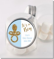 Gold Glitter Blue Pacifier - Personalized Baby Shower Candy Jar