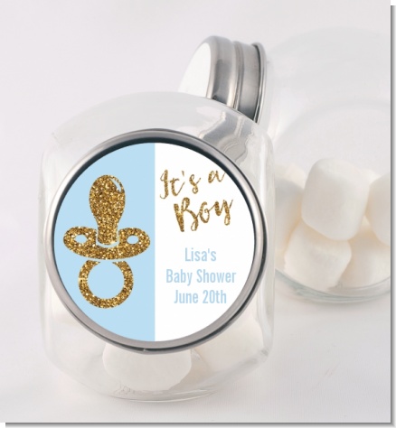 Gold Glitter Blue Pacifier - Personalized Baby Shower Candy Jar