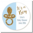 Gold Glitter Blue Pacifier - Round Personalized Baby Shower Sticker Labels thumbnail