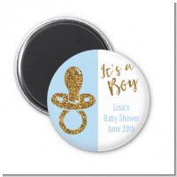 Gold Glitter Blue Pacifier - Personalized Baby Shower Magnet Favors