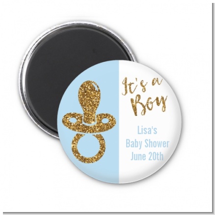 Gold Glitter Blue Pacifier - Personalized Baby Shower Magnet Favors