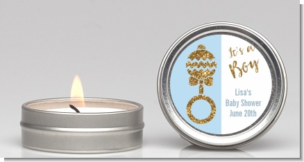 Gold Glitter Blue Rattle - Baby Shower Candle Favors