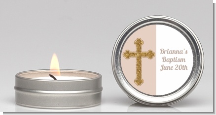 Gold Glitter Cross Beige - Baptism / Christening Candle Favors