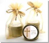 Gold Glitter Cross Beige - Baptism / Christening Gold Tin Candle Favors
