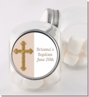 Gold Glitter Cross Beige - Personalized Baptism / Christening Candy Jar