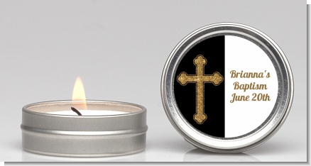 Gold Glitter Cross Black - Baptism / Christening Candle Favors