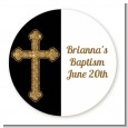 Gold Glitter Cross Black - Round Personalized Baptism / Christening Sticker Labels thumbnail