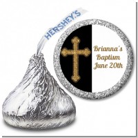 Gold Glitter Cross Black - Hershey Kiss Baptism / Christening Sticker Labels
