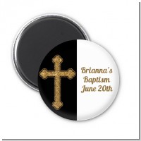 Gold Glitter Cross Black - Personalized Baptism / Christening Magnet Favors