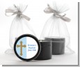 Gold Glitter Cross Blue - Baptism / Christening Black Candle Tin Favors thumbnail