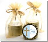 Gold Glitter Cross Blue - Baby Shower Gold Tin Candle Favors