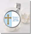 Gold Glitter Cross Blue - Personalized Baptism / Christening Candy Jar thumbnail