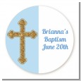 Gold Glitter Cross Blue - Round Personalized Baptism / Christening Sticker Labels thumbnail